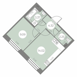 Однокомнатная квартира 33.05 м²