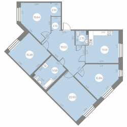 Четырёхкомнатная квартира 121.25 м²
