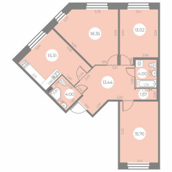 Трёхкомнатная квартира 85.45 м²