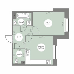 Однокомнатная квартира 36.62 м²
