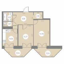 Двухкомнатная квартира 51.97 м²